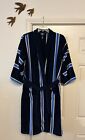 Vintage Stafford Blue Striped Thick 100% Cotton Terry Mens Robe ~ One Size