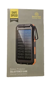 SafeSpeed Portable Solar Power Bank Compass Flashlight USB & C Apple/Android/IOS - Picture 1 of 7