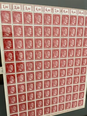 WWII GERMANY Third Reich 1941 ADOLF HITLER ISSUE 12 PF Stamps Orig Gum Sheet, NH - Image 1 of 4