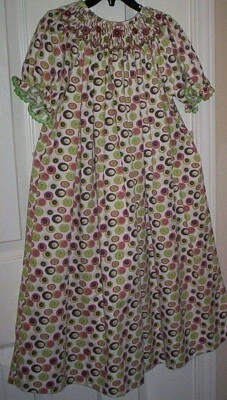 AMANDA REMEMBERED~GREEN DOT PRINT HEIRLOOM SMOCKED DRESS/MULTICOLOR EMBROIDERY 5 - Image 1 of 3