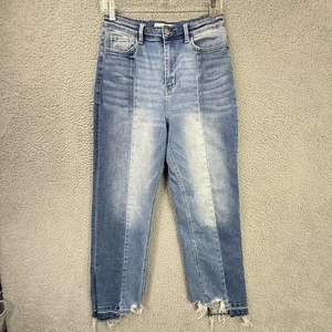 Jeans Flying Monkey donna 29 blu bicolore vita alta effetto invecchiato orlo grezzo elasticizzato - Foto 1 di 21