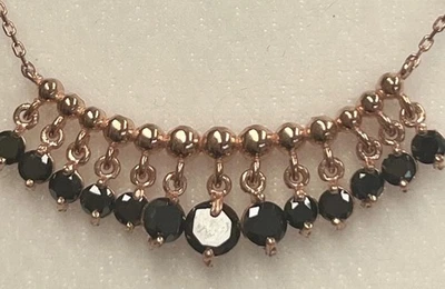 Collar Zafiro Genuino Oro 14K en Oro Rosa 925 Sólido Negro Cascada Flecos Foto 1 de 4