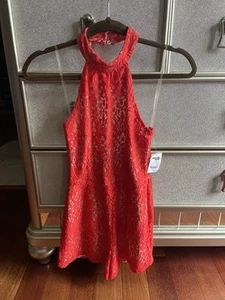 Pagliaccetto Charlotte Russe pizzo rosso arancione reggicalze collo alto senza maniche beach club XS - Foto 1 di 10