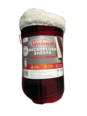 NUEVO Sunbeam Microplush Sherpa tiro térmico 50x60, cuadros rojos Foto 1 de 4