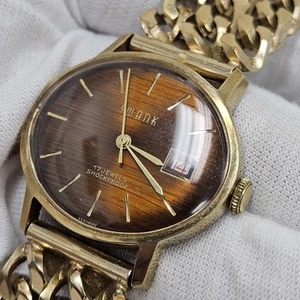 Vintage Rare Swank Unisex 17 Jewel Date Wrist Watch Wood Grain Dial Germany  - Picture 1 of 12