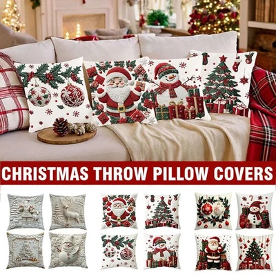 Christmas Pillow Covers 18x18 inch Set of 4, Decorations Snowman Santa . - Image 1 of 4
