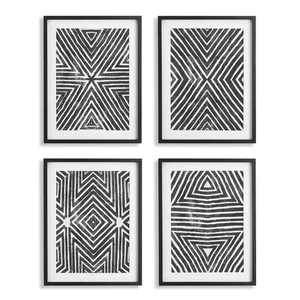Arte de pared africano en blanco y negro - moderno ecléctico, juego de 4 - Imagen 1 de 4