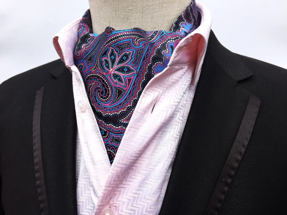 Nuevo Clásico Para Hombre Jacquard Paisley Rosa Azul Bufanda Corbata Ascot Corbata Corbata Foto 1 de 1