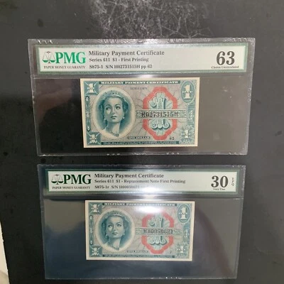 Series 611 $1.00  MPCTwo Notes Both First Printing.Replacement & Reg.63,30. - Image 1 of 4