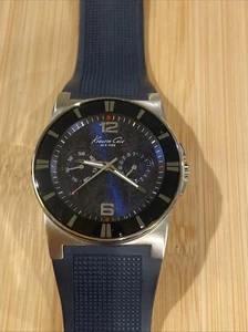 Kenneth Cole Mens 40mm Watch Day/Date Navy Blue & Silver Tone KC1405 Rubber Band - Picture 1 of 6