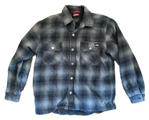 Dickies Flannel Jacket Shirt Mens M Black Gray Plaid Sherpa Fleece Lined Snap - Picture 1 of 4