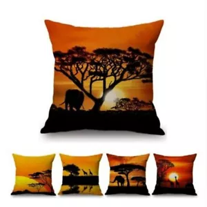 Sunset Africa Landscape Wild Animals Elephant Giraffe Scenic Home Cushion Covers - Picture 1 of 16