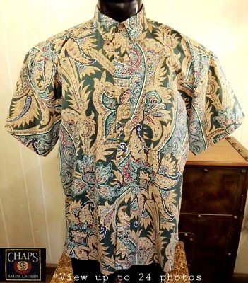 Camisa Chaps Ralph Lauren Verde Cachemira Floral Abotonada De Colección Años 80 Para Hombre Talla L Foto 1 de 4