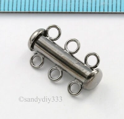 1x OXIDIZED STERLING SILVER  3-STRAND SLIDE BOX CLASP 20mm #3206 - Image 1 of 2