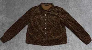 Nasty Gal Corduroy Jacket Women's Size 6 Brown Leopard Print Button Up Long - Picture 1 of 10