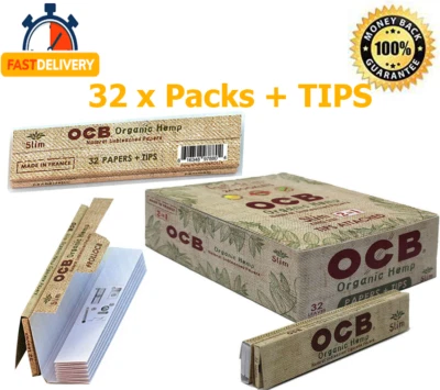 OCB Organic Hemp Slim King Size + Filters Tips Roach 32 Rolling Papers Packs