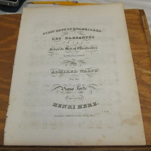 c1851 Antique Sheet Music/FIRST SET OF QUADRILLES, LES ELEGANTES, +ADMIRED WALTZ - Imagen 1 de 1