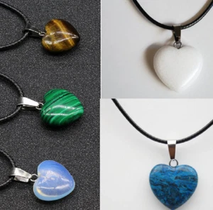 Heart Chakra Necklace Quartz Crystal Reiki Yoga Black Leather Cord Gift Bag UK - Picture 1 of 21