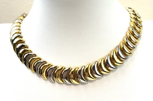 Golden & Silver Tone Link Chain Choker Necklace 16" Costume Jewelry Estate - Picture 1 of 9