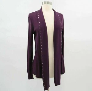 Jigsaw Cardigan Sweater Womens S Small Purple Silk Cashmere Open Front Studs - Picture 1 of 10