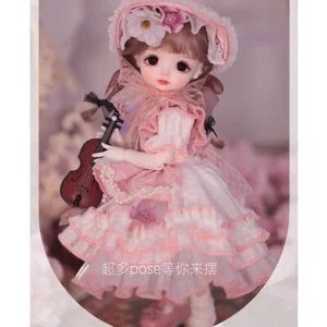 1/6 BJD Doll SD Resin Joint Eyes Face Makeup Cute Girl Doll Pink Princess Dress - Picture 1 of 7