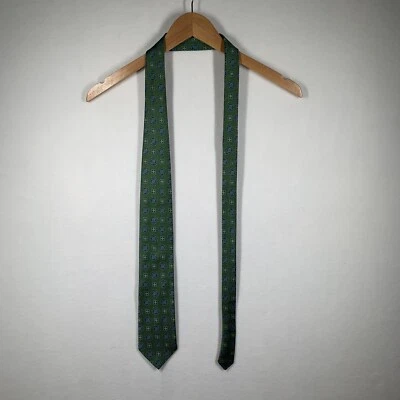 David Donahue 男式领带绿色 100% 真丝编织意大利设计师几何图案美国 — 第 1/4 张图片