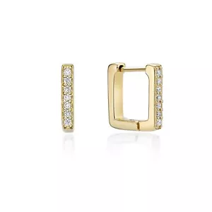 18K Yellow Gold Plated 925 Sterling Silver Square Hoop Earrings With Diamond - Picture 1 of 6