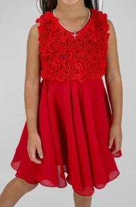 $275 Helena Kid Girl's Red 3D Rosettes A-Line Dress Size 12 - Picture 1 of 5