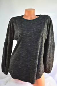 JUICY COUTURE (M) Knit Top Rib Knit Stretch Poly BLACK WHITE COMBO Bell Sleeve - Picture 1 of 10