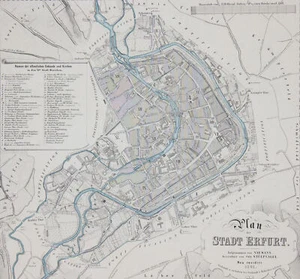 PLAN DER STADT ERFURT - Stadtplan von Naumann u. Stülpmann - Lithographie, 1861 - Picture 1 of 2