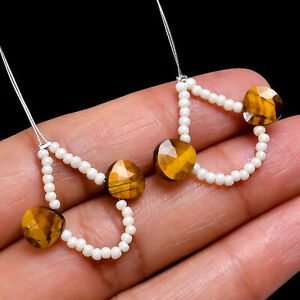 Tiger Eye Gemstone Heart Shape Faceted 2 Pcs Beads 7X7X3 mm Strand 2" A-11906