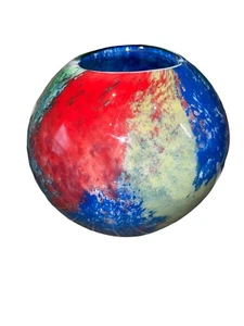 Jarrón de vidrio artístico grande Tiki decoración del hogar remolino multicolor 10 3/4" - Imagen 1 de 8
