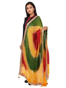 Mujeres Jaipuri Rajasthani Algodón Seda Bandhani Multi Pesado Dupatta Con Trabajo Gota - Imagen 1 de 4