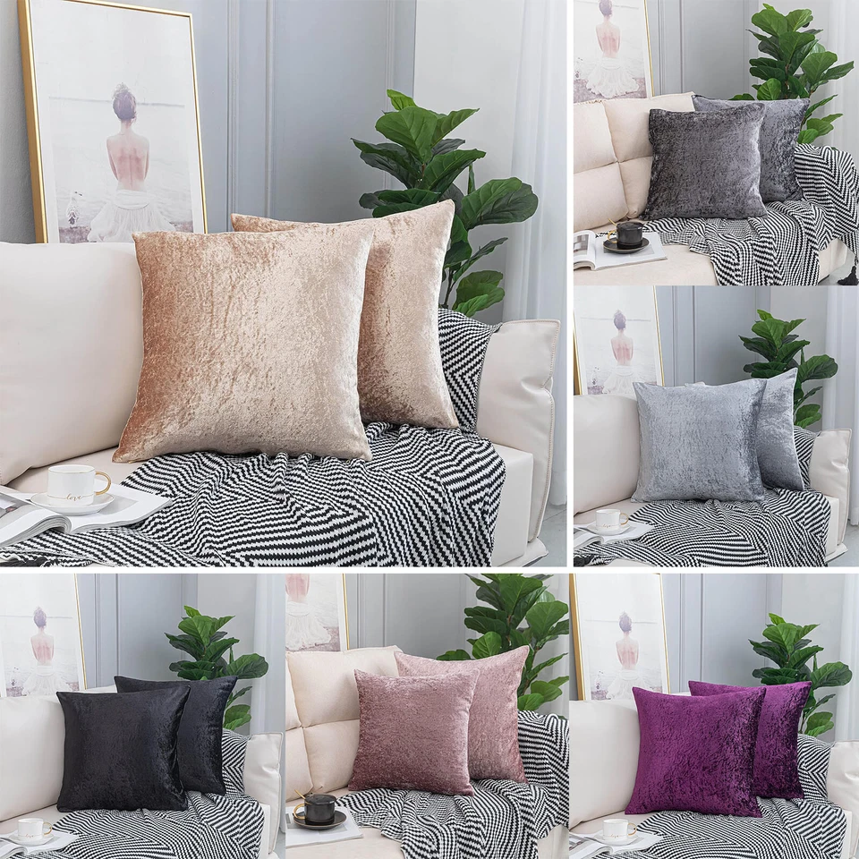 Crushed Velvet Cushion Covers Luxury Plain 17X17 20X20 22X22 24X24 IN Pack Of 4 - Image 1 of 1