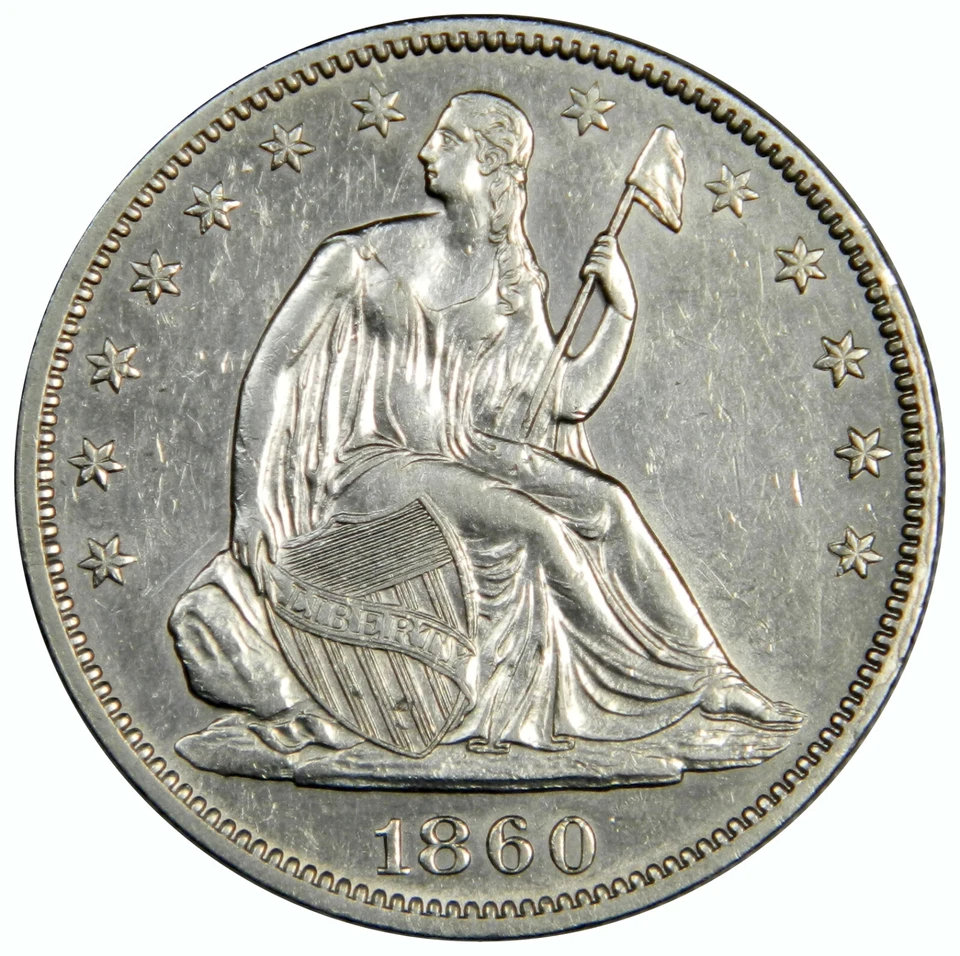 1860 SEATED HALF DOLLAR ~ SHARP STRIKE AU/BU ABOUT UNCIRCULATED SLIDER! INV#2 - Image 1 of 2