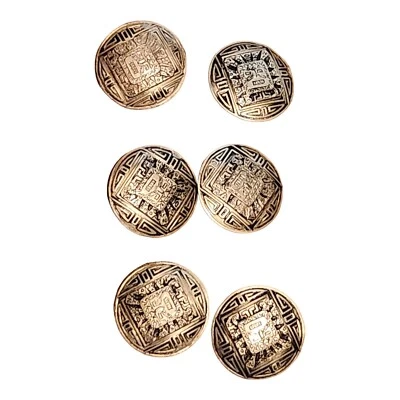 Vintage Peruvian Silver Tribal Print Buttons Set Of 6 - Image 1 of 4