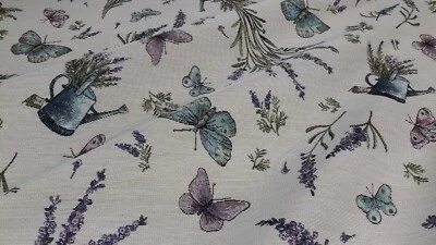 MARKENLOS Tessuto arazzo, tessuto decorativo "Lavendeldream" beige-viola-turchese-verde, motivo lavanda