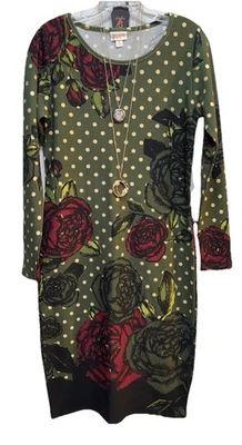 NWT LuLaRoe Medium Green Floral Elegant HOLIDAY Debbie L/S Sheath Dress - Image 1 of 4