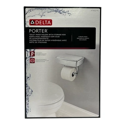Delta Porter Toilet Paper Holder with Hidden Wipes Storage Box, Chrome Finish - Image 1 of 4