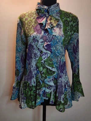 Women's Violet & Claire Fairycore Purple Green Floral Long-Sleeved Blouse Size M - Image 1 of 4