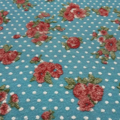 Stoff Ital. Musterwalk Kochwolle Relief Blumen Punkte blau-türkis rot grün weiß - Bild 1 von 4