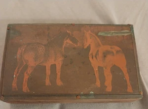 Copper print printers block, pair of horses, signed - Picture 1 of 3
