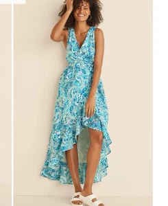 Venus Ruffle High Low Wrap Dress Printed Blue Women's Size 14 - Picture 1 of 22