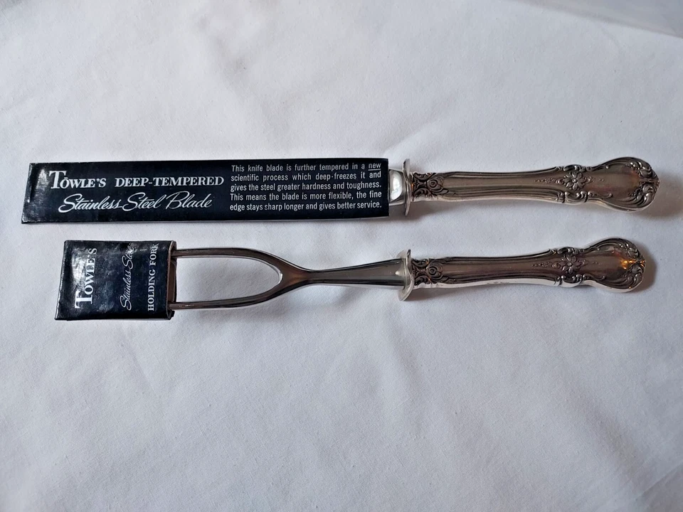 Juego de talla de plata esterlina Old Master by Towle 2 piezas ~ cuchillo 10" tenedor 9" Foto 1 de 4