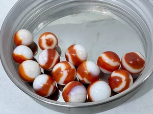 Lot of 14 Vintage Akro Agate Cornelian/Onyx Swirl Marbles – Red & White 4 - Picture 1 of 5