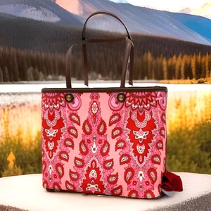 AUTH NWT $1450 Etro Medium Essential Paisley Cotton Canvas Tote In Pink/ Multi - Picture 1 of 17