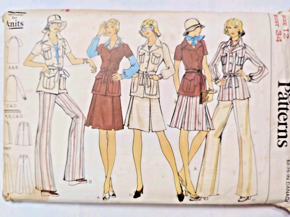 Vogue 6520 Jacket Skirt Pants Sewing Pattern Ladies 12 VTG Cut Pleated Wide Leg - Image 1 of 4