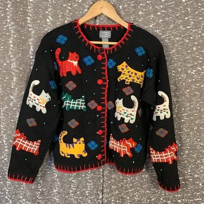 Cárdigan Suéter Tejido Para Mujer De Colección Diseñadores Originales Navidad Gatos y Perros M Foto 1 de 4