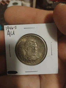 1946-S Booker T Washington Commemorative Half Dollar AU Grade 90% Silver Coin - Picture 1 of 5