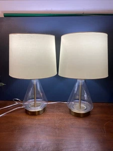 2 Brass base table lamps, Better Homes & Gardens Clear Glass with Shades 18" EUC - Picture 1 of 14